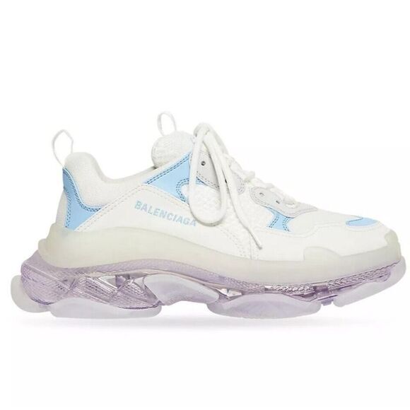 Balenciaga Triple S Clear Sole  White Blue Chunky Low Top Sneaker 40 - Picture 1 of 6
